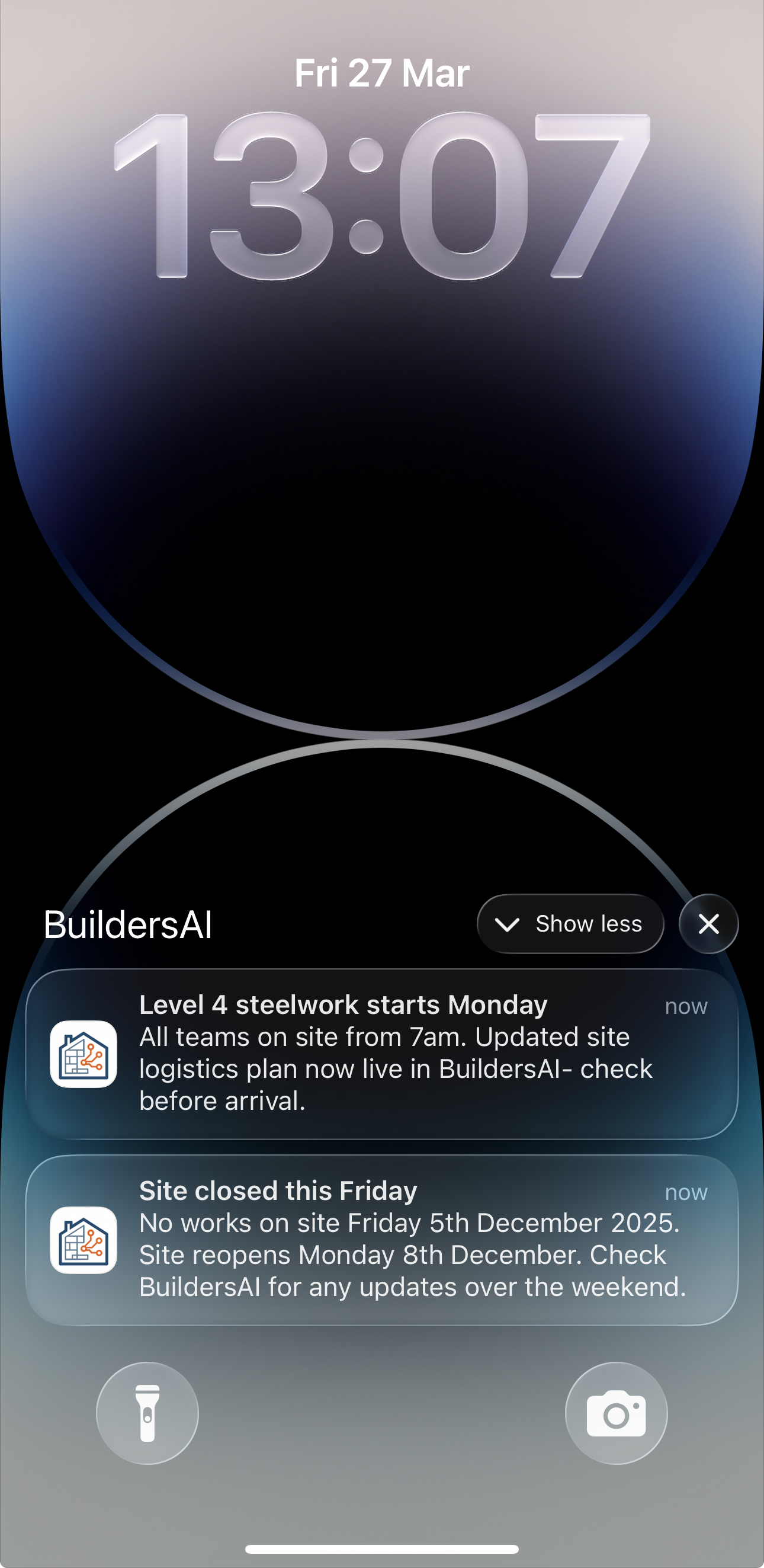 BuildersAI notifications on phone lock screen